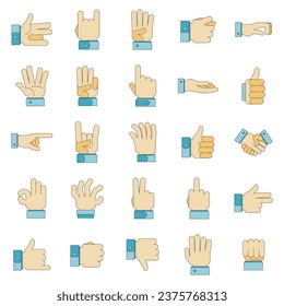 Gesture icons set. Outline illustration of 25 gesture vector icons thin line color flat on white