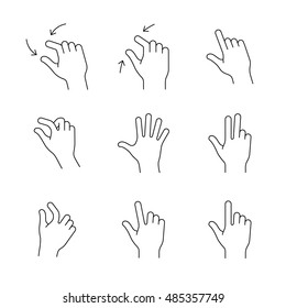 Gesture icons for smartphones. Simple outlined vector icon set for a mobile app user interface or manual. Linear style