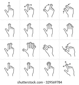 Gesture Icons For Touch Devices. Simple Outlined Vector Icon Set For A Mobile App User Interface Or Manual. Linear Style