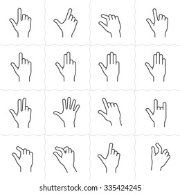 Gesture icons for touch devices. Simple outlined vector icon set for a mobile app user interface or manual. Linear style