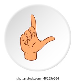 Gesture idea icon in cartoon style on white circle background. Gestural symbol vector illustration