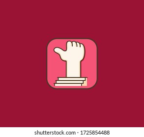 Gesto como el logotipo del icono de la mano en el pedestal. Botón de símbolo de la mano hacia arriba. 