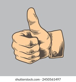 El gesto de Like. Mano mostrando el pulgar hacia arriba Vector dibujado a mano ilustración