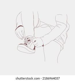 gesture line art wearing shoes with laces