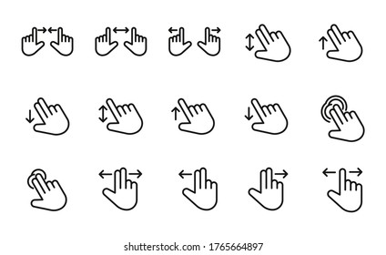 Gesture line icons set. Stroke vector elements for trendy design. Simple pictograms for mobile concept and web apps. Vector line icons isolated on a white background.