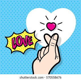 ‘Finger Heart’ gesture, love symbol in pop art style