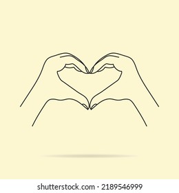 gesture of love this is raising hands by making heart shape hand i love you icon logo vector design isolated on a cream colored background.