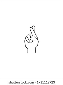 Gesture of luck. Two crossed fingers. Korean lucky sign. Outline icon Illustration of hand. 