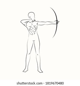 Gesture of Male Archer Black and White Line Art