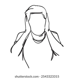 Gesto del hombre que cierra sus oídos ilustración de arte de línea