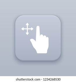 Gesture moving, gray vector button with white icon on gray background
