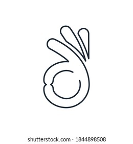 Gesture ok. Vector linear icon on white background.