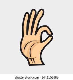 gesture okay ok icon, finger hand right, flat style isolated on gray background