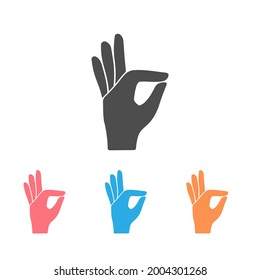 Gesture okay solid icon set. Ok hand gesture vector illustration isolated on white. Yes symbol glyph style design, designed for web