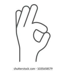 Gesture okay thin line icon, e commerce and marketing, best choice sign vector graphics, a linear pattern on a white background, eps 10.