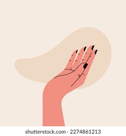 Gesture open hand with copy space. Concept of help, holding, showing. Vector illustration, flat design