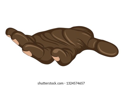 Gesture open palm. Black hand gives or receives. Vector illustration on white background. Empty space for advertising