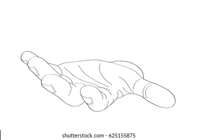 Gesture Open Palm. Black Hand Gives Or Receives. Vector Illustration On White Background. Empty Space For Advertising