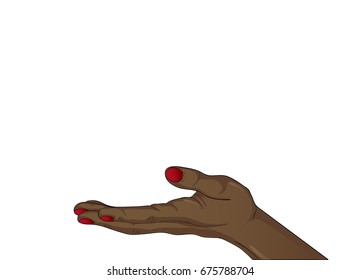 Gesture open palm. Black Hand gives or receives. Vector illustration on white background. Empty space for advertising