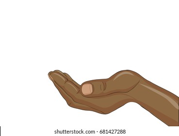 Gesture open palm. Black women Hand gives or receives. Vector illustration on white background. Empty space for advertising