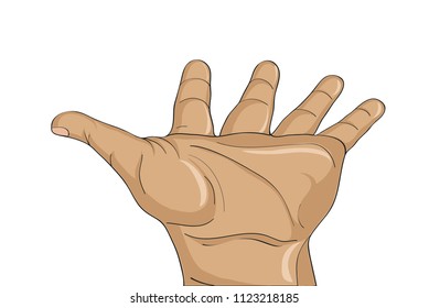 Gesture open palm. Hand gives or receives. Vector illustration on white background. Empty space for advertising