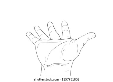 Gesture open palm. Hand gives or receives. Vector illustration on white background. Empty space for advertising.