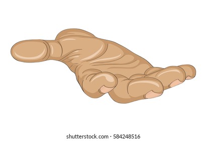 Gesture Open Palm. Hand Gives Or Receives. Vector Illustration On White Background. Empty Space For Advertising