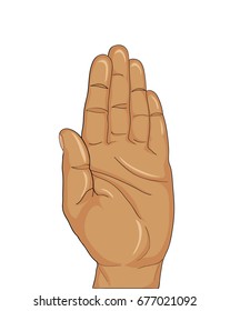 Gesture open palm. Hand gives or receives. Vector illustration on white background. Empty space for advertising