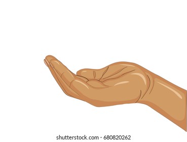 Gesture open palm. Hand gives or receives. Vector illustration on white background. Empty space for advertising 
