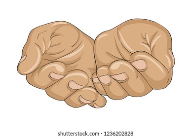 Gesture open palms. Hands gives or receives. Vector illustration on white background. Empty space for advertising