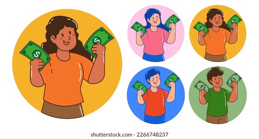 gesture of people holding a lot of money