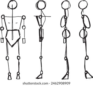 Gesture Person for Drawing Vector Illustration Set for Learning How to Draw a Person from Different Angles
