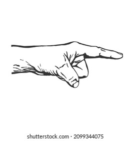 Gesture of pointing hand, outline picture, sketch, doodle