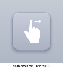 Gesture right, gray vector button with white icon on gray background