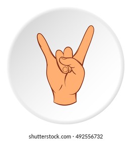 Gesture rock musician icon in cartoon style on white circle background. Gestural symbol vector illustration