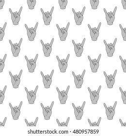 Gesture rock musician seamless pattern on white background. Gesticulate design vector illustration