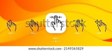 Gesture set. Hold on the screen with your finger. Relocation. Scaling. Fast file handling. Set of icons for presentations or web pages.