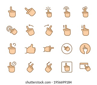 Gesture set line icons in flat design with elements for web site design and mobile apps.  Collection modern infographic logo and symbol. Web vector line pictogram