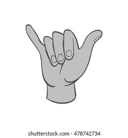 Gesture shaka icon in black monochrome style isolated on white background. Gestural symbol. Vector illustration