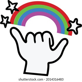 gesture showing rainbow as a bridge. Stars popping out of fingers. LGBT pride symbol