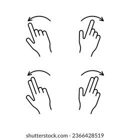 Gesture Sign Black Thin Line Icon Set Isolated on a White Background. Vector illustration of Swipe Gestures Touches Concept