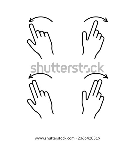 Gesture Sign Black Thin Line Icon Set Isolated on a White Background. Vector illustration of Swipe Gestures Touches Concept