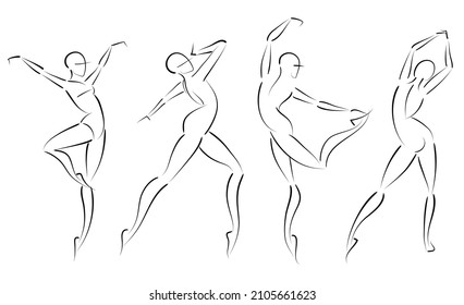 Gesture sketch ballerina figure in ballet dancing poses on white background. Logo for theater performances, dance classes, ballet equipment stores. Vector illustration