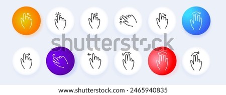 Gesture swipe set icon. Swipe up, double tap, drag, pinch, down, rotate, right, swipe left, zoom, rotate, swipe up. User interface, touchscreen concept.