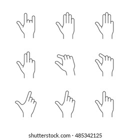 Gesture symbols. Vector icon set for manual or mobile app. Linear style
