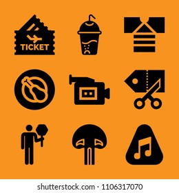 gesture, t, advertising, diet, set and boletus icon vector set. Flat vector design with filled icons. Designed for web and software interfaces