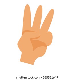 The gesture with three fingers.
Caricature. Cartoon. Flat.