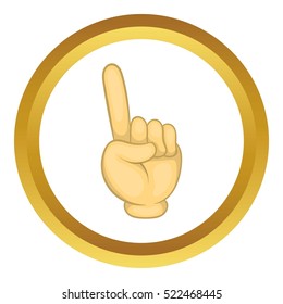 Gesture thumb up vector icon in golden circle, cartoon style isolated on white background