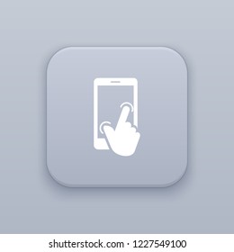 Gesture touch, gray vector button with white icon on gray background
