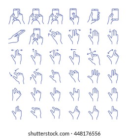 Gesture touch icons. Clean and simple vector icons for an app user interface or manual. Linear style